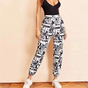 EZwear Pop Art Print High-Rise Joggers